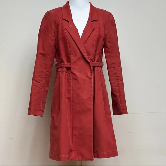 See by Chloé Coat Cotton Belted Rust Red Size 2 - Picture 5 of 17